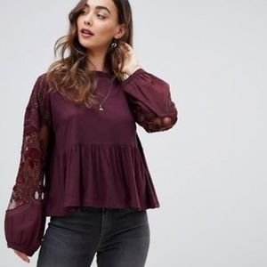 Free people embroidered penny tee in maroon